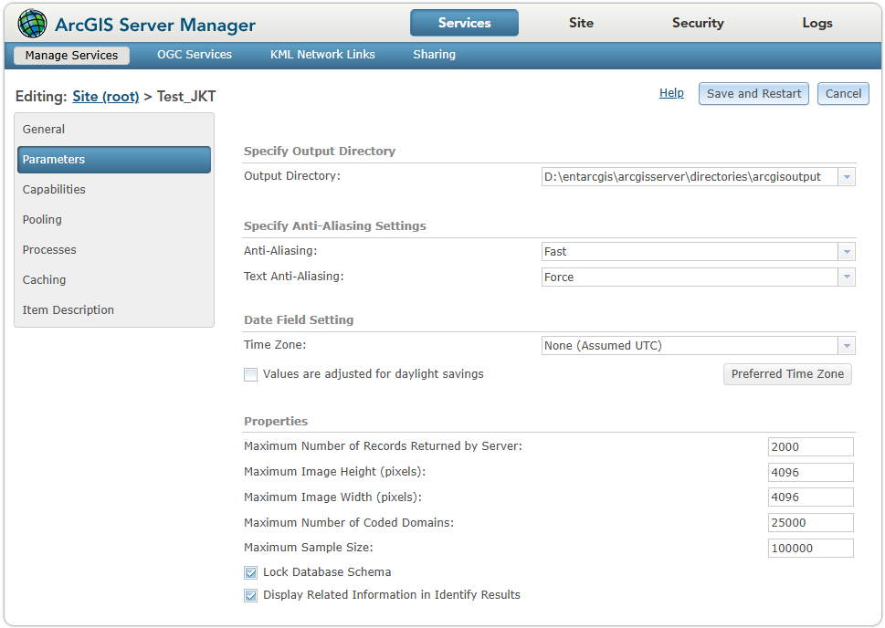 Service Parameters on Server Manager